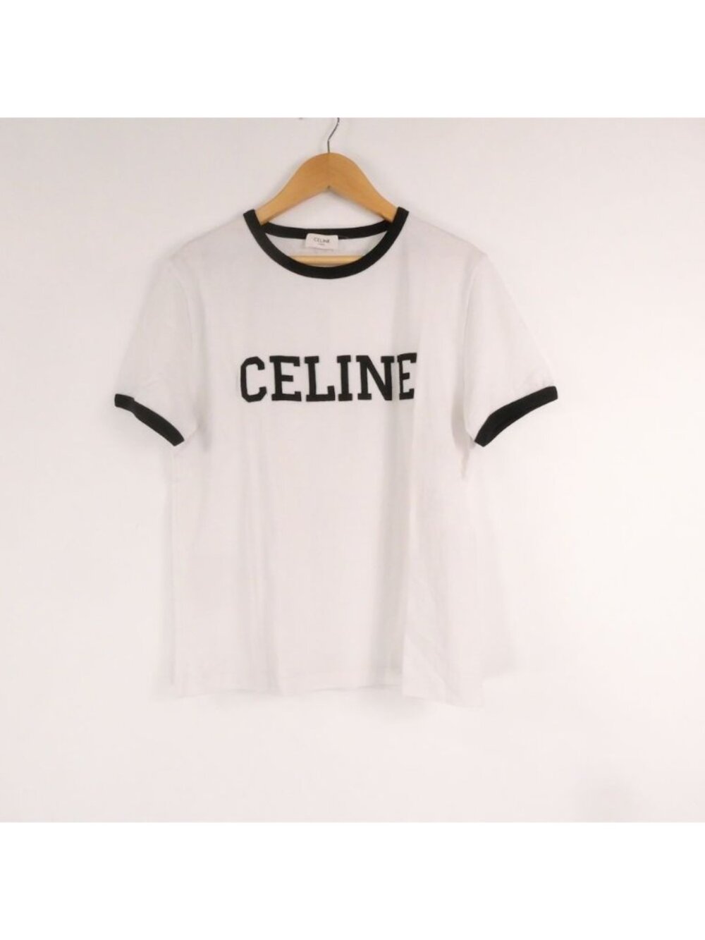Celine Short Sleeve T-Shirt Cotton 100% Logo Embroidery Ringer XS